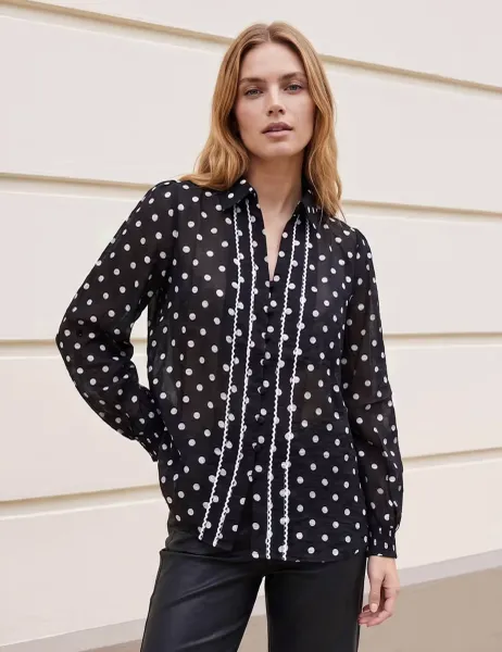 Roman Spot Print Trim Shirt Black Mix