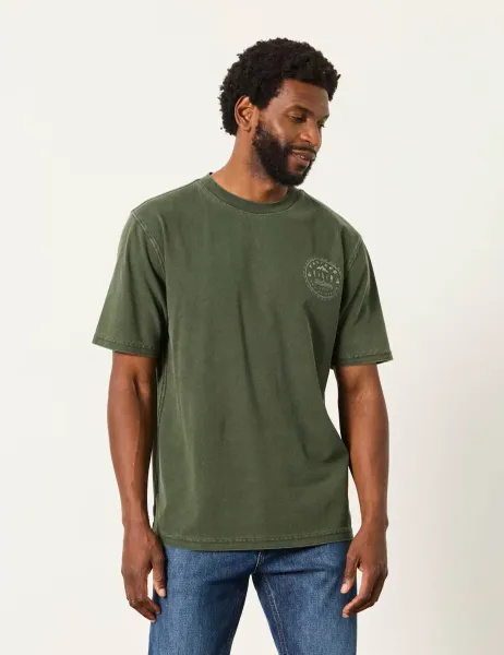 FatFace Pure Cotton Mountain Graphic T-Shirt Khaki Mix