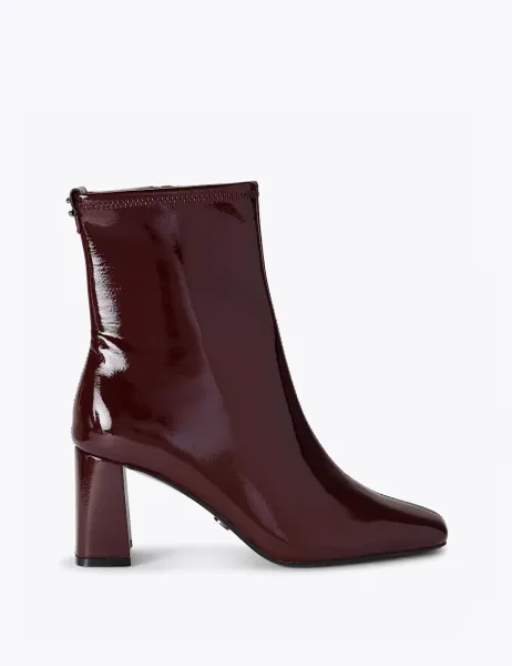Carvela Patent Block Heel Square Toe Ankle Boots Red