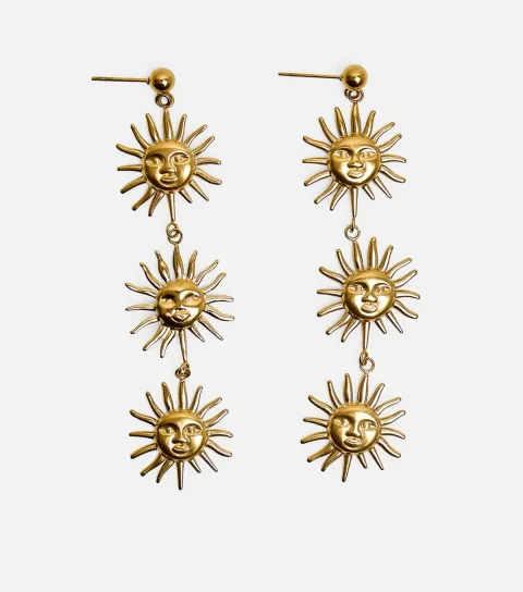 Gold Tone Triple Sun Drop Earrings