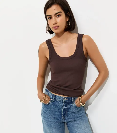 Women's Dark Brown Cotton Rich Scoop Neck Vest Top