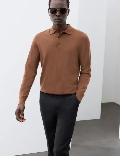 Autograph Pure Extra Fine Merino Wool Polo Shirt Topaz
