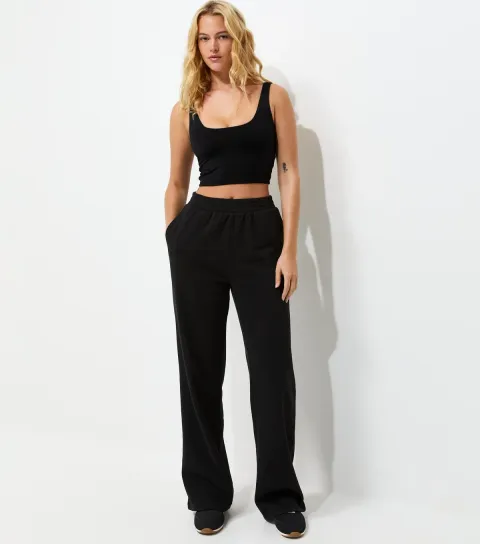 Women's Tall Black Wide Leg Joggers