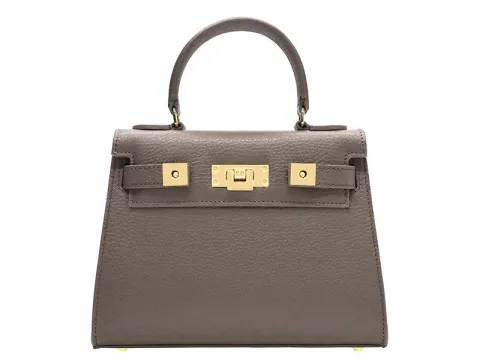 Maya Midi Caribou Soft Grainy Print Calf Leather Handbag - Taupe - 2