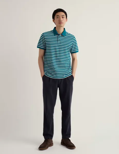 Seasalt Cornwall Pure Cotton Pique Striped Polo Shirt Teal Mix
