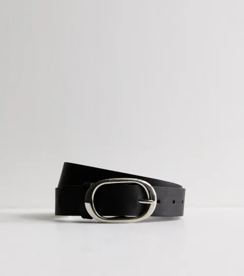 Black Leather-Look Buckled Belt