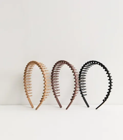 Pack of 3 Brown Matte Squiggly Comb Headbands