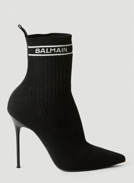 Logo Print Knit High Heel Boots