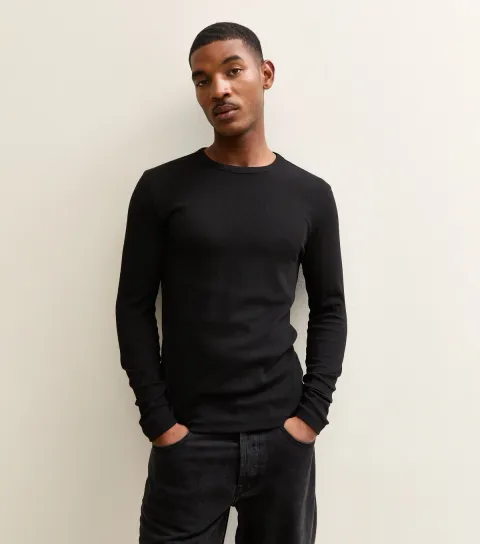 Men's Black Regular Long Sleeve Rib T-Shirt