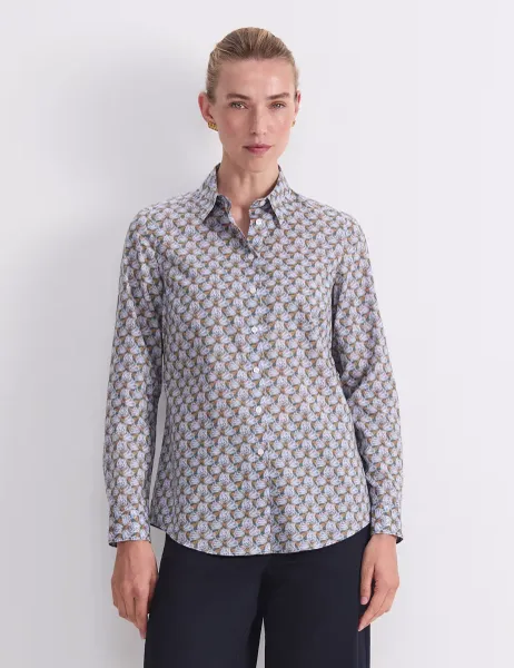 Sportscraft Pure Cotton Floral Button Through Shirt Blue