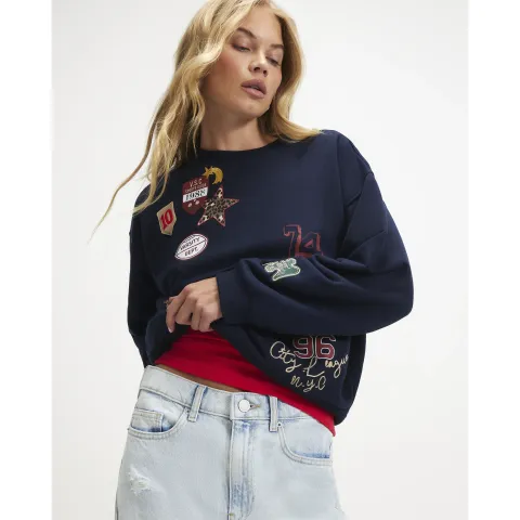 River Island Long Sleeve Varsity Badge Sweatshirt