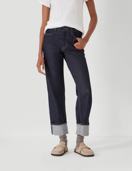 HUSH Mid Rise Straight Leg Turn Up Jeans Dark Indigo
