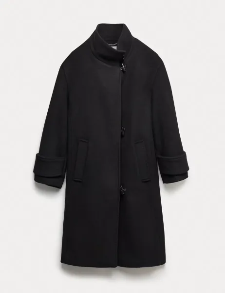 Jaeger Pure Wool Funnel Neck Duffle Coat Black