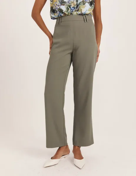 Saba Mid Rise Straight Leg Trousers Green