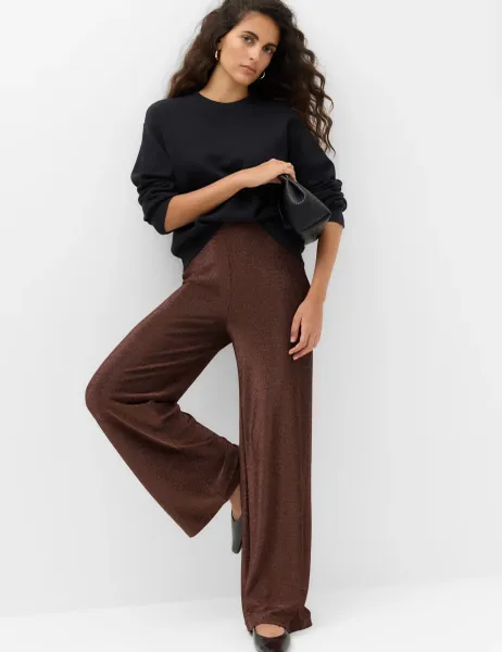 Marks & Spencer Sparkly High Waisted Wide Leg Palazzo Trousers Chocolate
