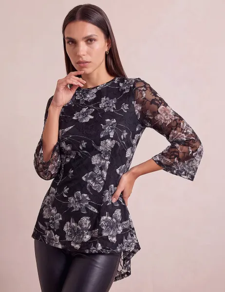 Roman Floral Lace Top Charcoal