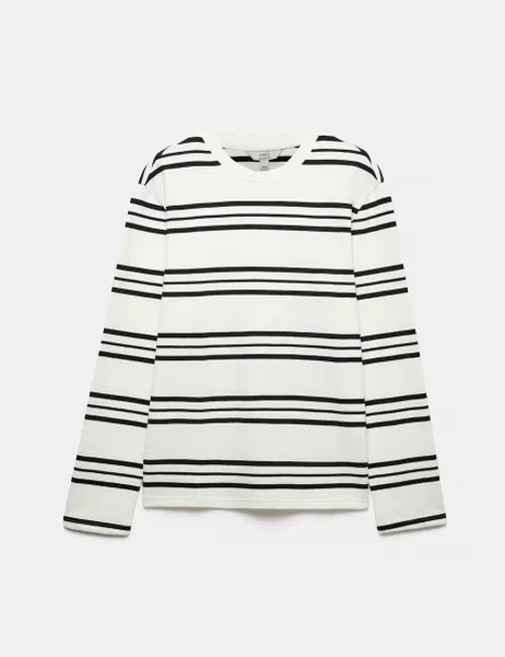 Marks & Spencer Pure Cotton Striped Long Sleeve T-Shirt Ecru Mix