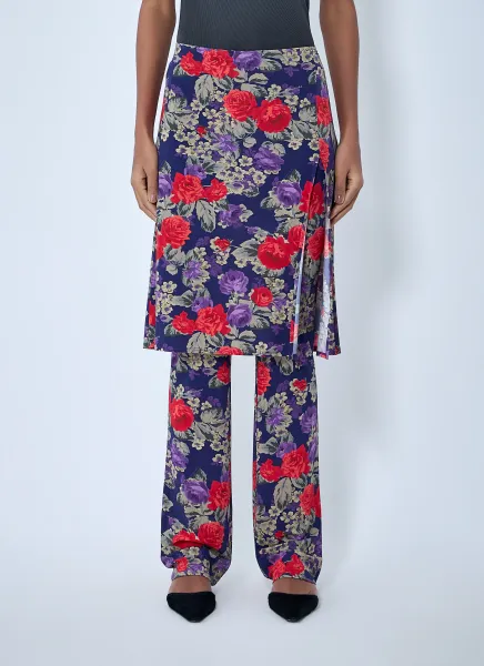 Floral Print Layered Skirt Pants