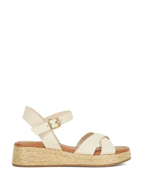 Dune London Leather Raffia Flatform Sandals