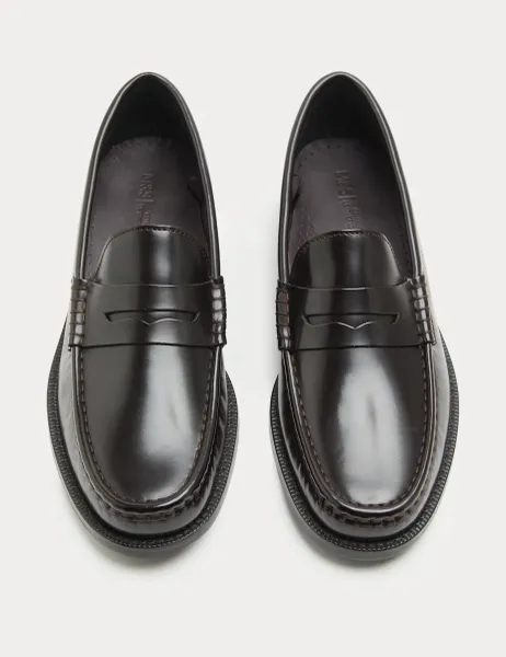 Marks & Spencer Leather Penny Loafers Burgundy
