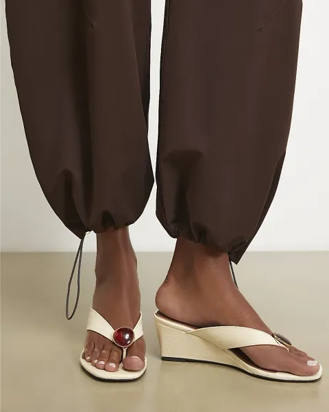 River Island Croc Embossed Toe Thong Wedges
