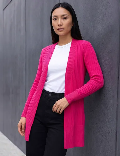 Roman Ribbed Edge to Edge Longline Cardigan Red