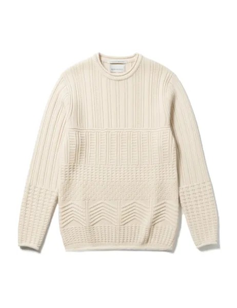 Peregrine Pure Merino Wool Textured Crew Neck Jumper Cream