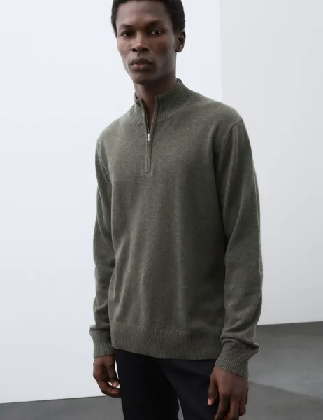 Autograph Pure Cashmere Half Zip Jumper Khaki/Olive