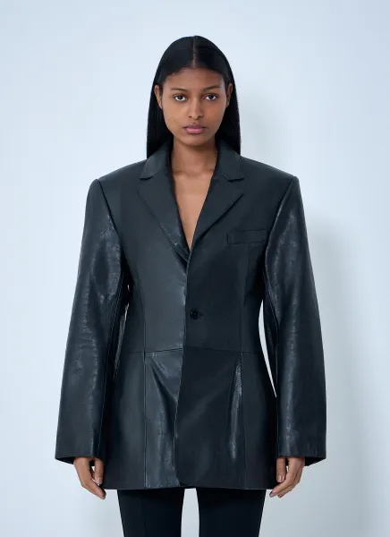 Leather Single-Breasted Blazer