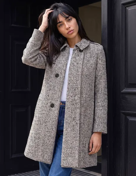 Roman Petite Collared Double Breasted Coat Stone