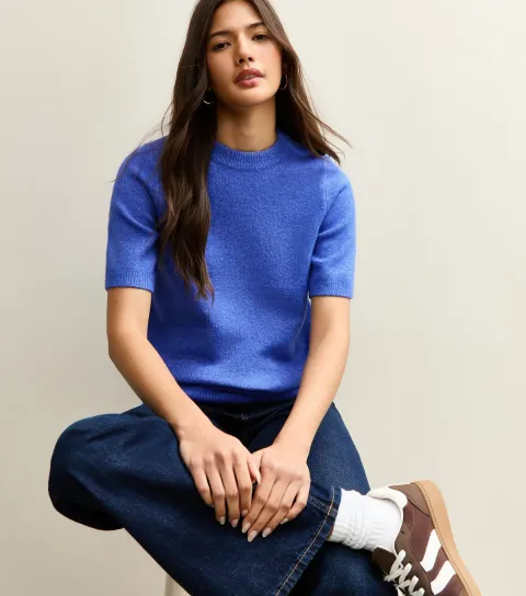 Women's Bright Blue Short Sleeve Midweight Knit T-Shirt