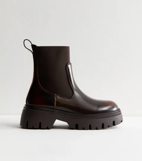 New Look Women's Brown Faux Leather Truffle Chunky Sole Chelsea Boots