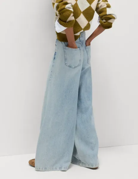 Marks & Spencer Lyocell Blend Wide Palazzo Leg Jeans Light Indigo