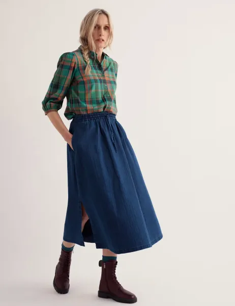 Pure Cotton Checked Collared Blouse Green Mix