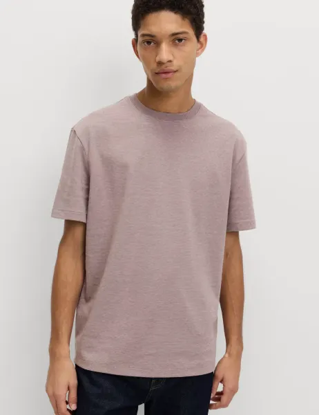 Marks & Spencer Relaxed Fit Cotton Rich Ultimate Performance Striped T-Shirt Chestnut