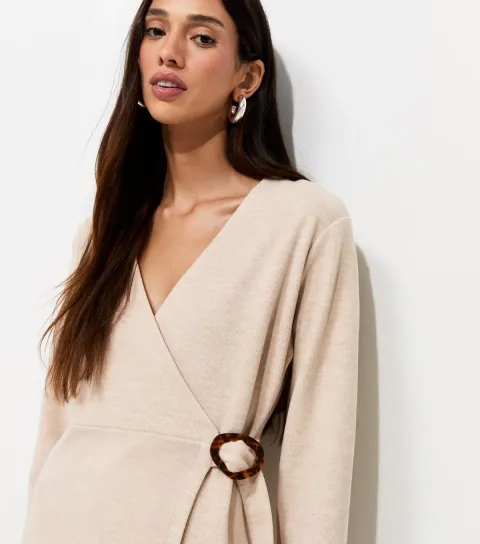 New Look Women's Cream Soft Touch Compact Knit Wrap Cardigan
