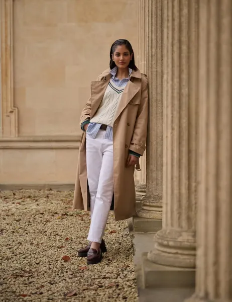 Superdry & Co Cotton Rich Belted Longline Trench Coat Beige