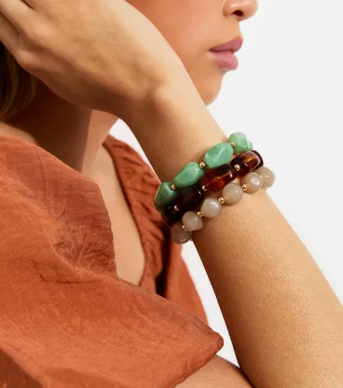 Pack Of 3 Mixed Colour Pebble Stretch Bracelets