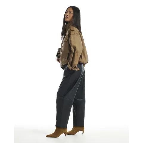 River Island Petite Faux Leather Barrel Leg Trousers