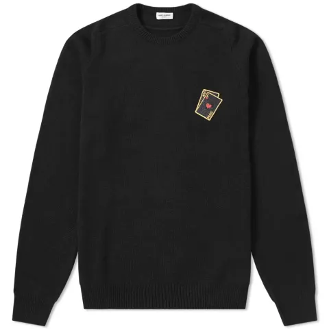 Playing Card Embroidery Cashmere Crew Knit