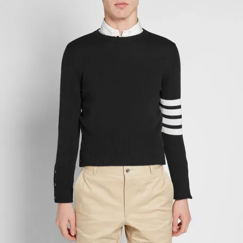Cashmere Arm Stripe Short Crew Knit