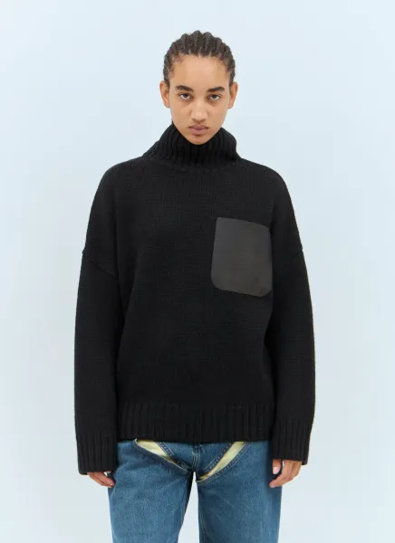 Leather Patch Pocket Sweater