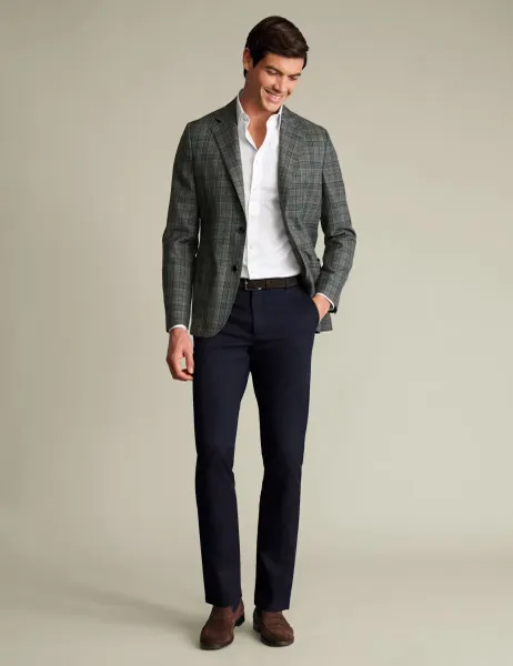 Charles Tyrwhitt Slim Fit Wool Blend Prince of Wales Check Jacket Olive