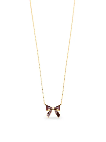 LISA ANGEL 14KT Gold-Plated Red Enamel Bow Pendant Necklace