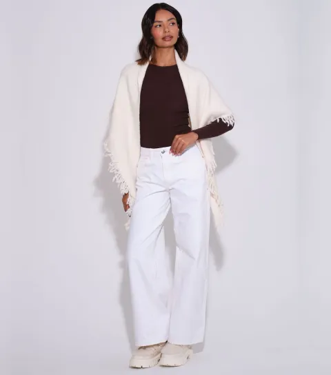 South Beach Cream Fringe Triangle Scarf