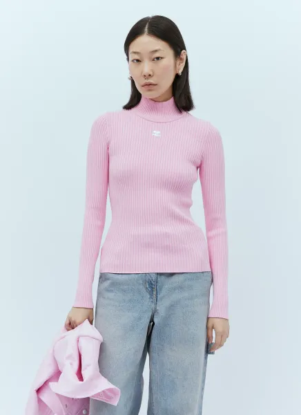 Logo Embroidery High Neck Sweater