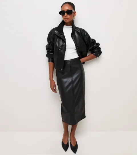 New Look Black Faux Leather Midi Pencil Skirt Vegan