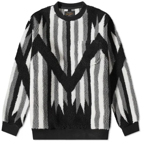 Native Rag Pattern Boa Fleece Crew Sweat