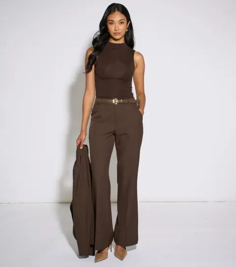Women's Dark Brown Wide Leg Tailored Trousers