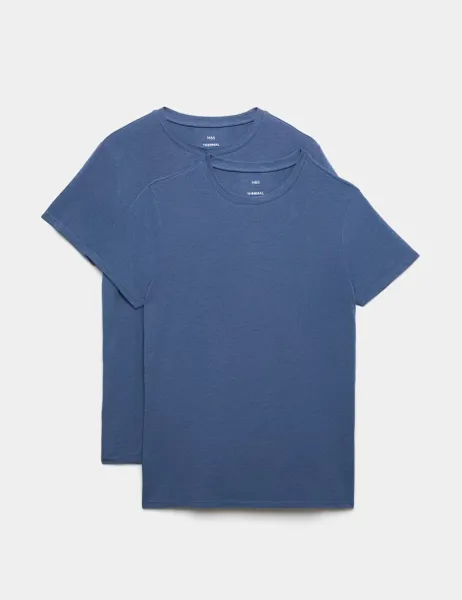 Marks & Spencer 2 Pack Heatgen Light Thermal Short Sleeve Tops Denim